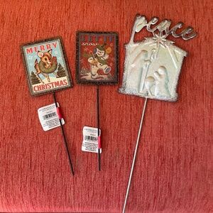 3 Christmas Flower / Plant Pick Decorations